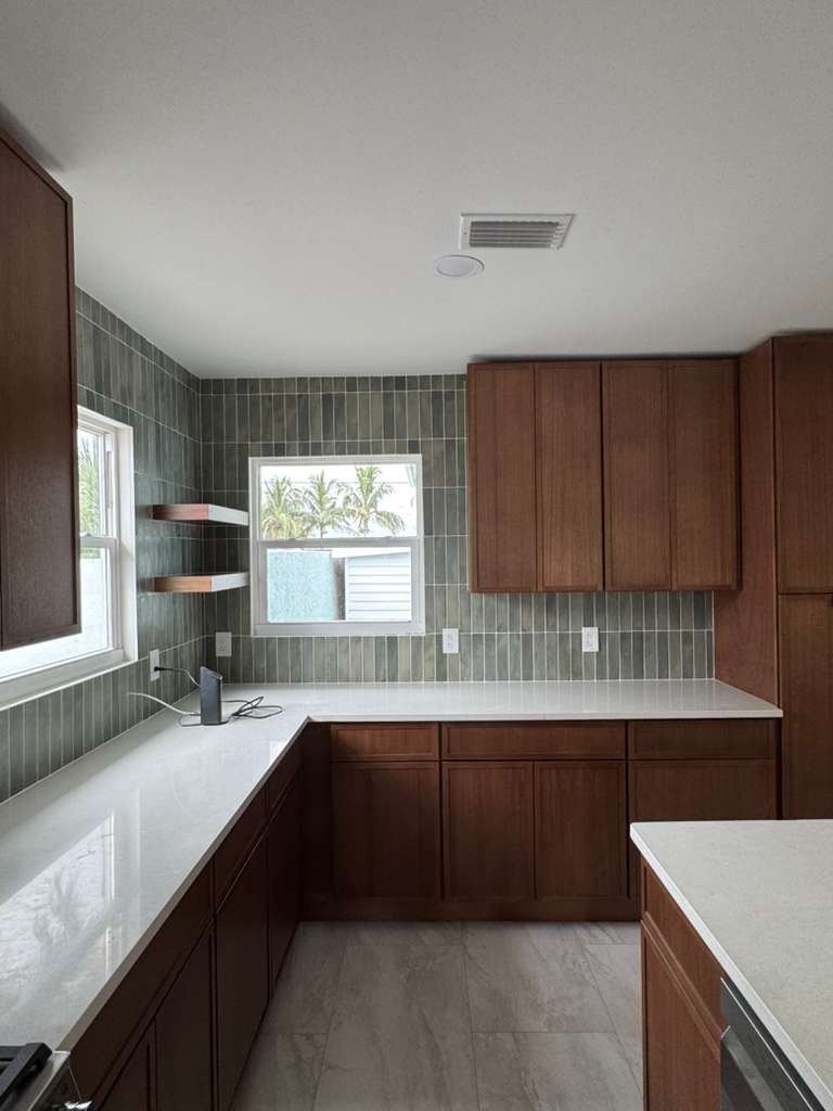 Light wood floor in a luxury kitchen